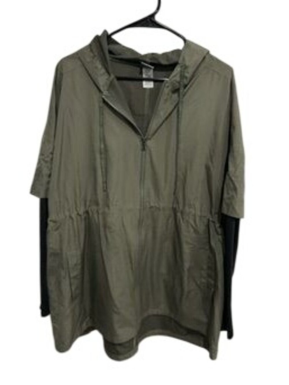 Champion L Olive Hooded Jacket Black Sleeves Zip Adjustable Waist Techwear Skate